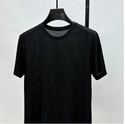 MINISO Bamboo Mesh Ice Silk T-shirt Men's Short sleeved Round Neck New T-sleeved Men's Bottom Shirt Summer Solid Color Men's Top