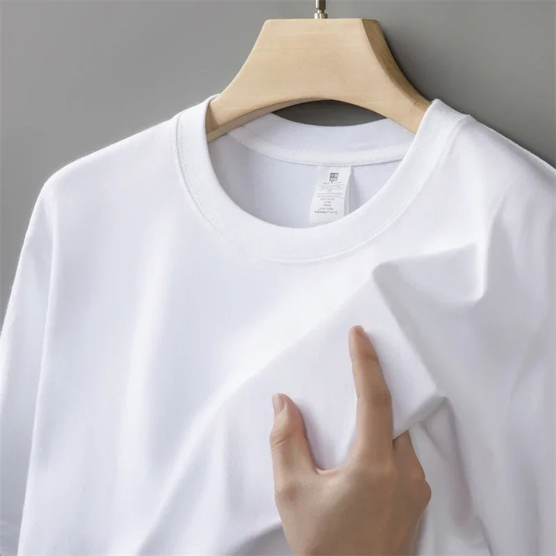 230g Men's Oversized Thick Round Neck T-shirt Summer Short Sleeved T-shirt Pure Cotton Solid Color Top Casual Versatile T-shirt