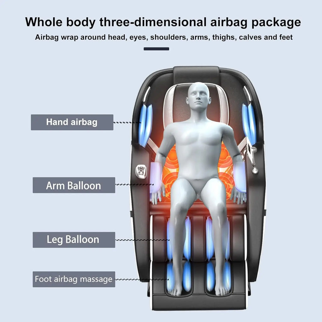 Zero-Gravity Massage Chair Full Body Chair  with Heating Kneading Massager Chair with Bluetooth Airbags Foot Rollers Grey
