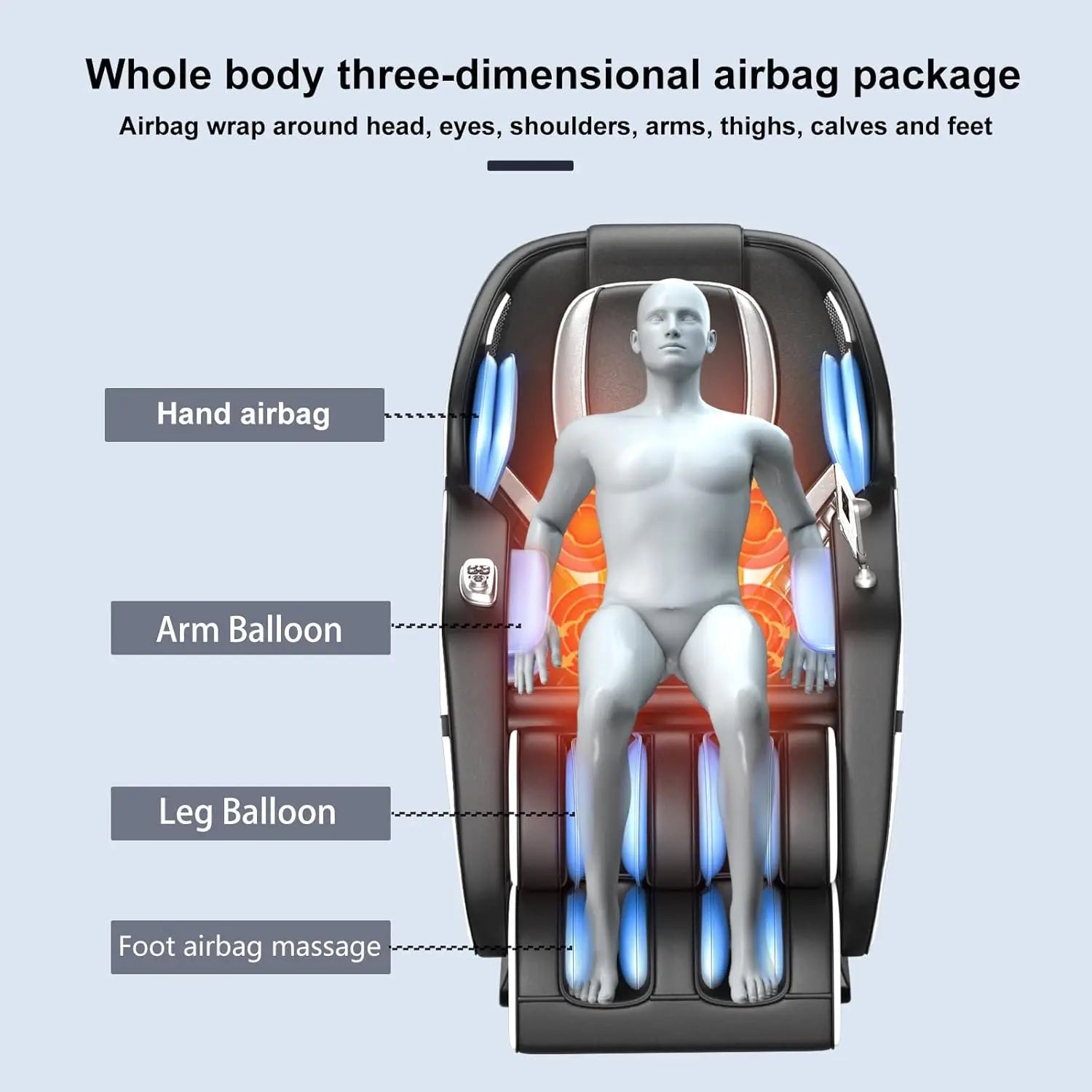 Zero-Gravity Massage Chair Full Body Chair  with Heating Kneading Massager Chair with Bluetooth Airbags Foot Rollers Grey