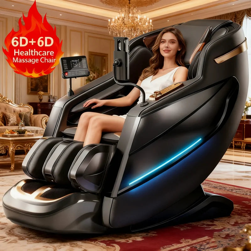 Dual-Core 6D+6D Massage Chair Full Body Zero Gravity Massage Recliner Chairs with Heating Deep Stretch Relaxation Massage Chair