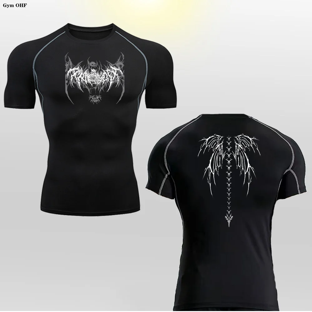 Y2K Compression Shirt Men Fitness Gym Skeleton Sport Running T-Shirt Rashgard Tops Tee Quick Dry Short Sleeve T-Shirt For Men