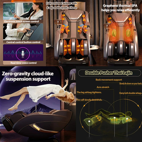 3 Year Warranty Dual-core 4D SL-Track Zero Gravity Heat Therapy Full Body Airbag Shiatsu Massage Chair Rocking Sofa Kneading