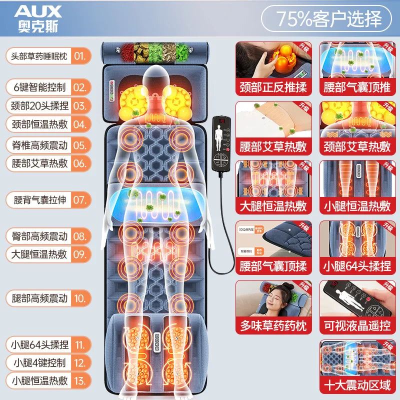 AirBag Massage Cushion Electric Kneading Reclining Chair Home Mattress Massager Cervical Spine Back Waist Whole Body Relief 110V