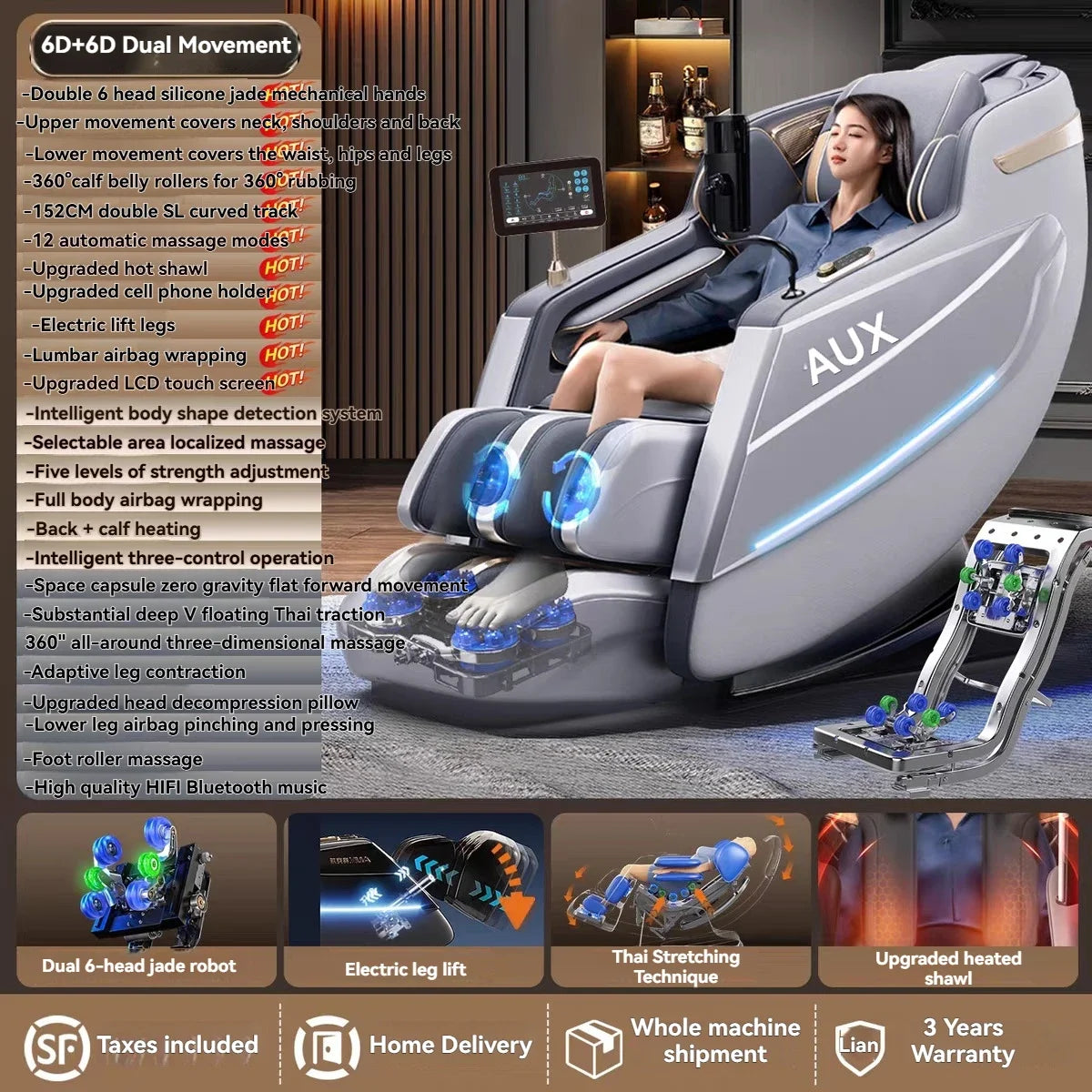 Dual-Core 6D+6D Massage Chair Full Body Zero Gravity Massage Recliner Chairs with Heating Deep Stretch Relaxation Massage Chair