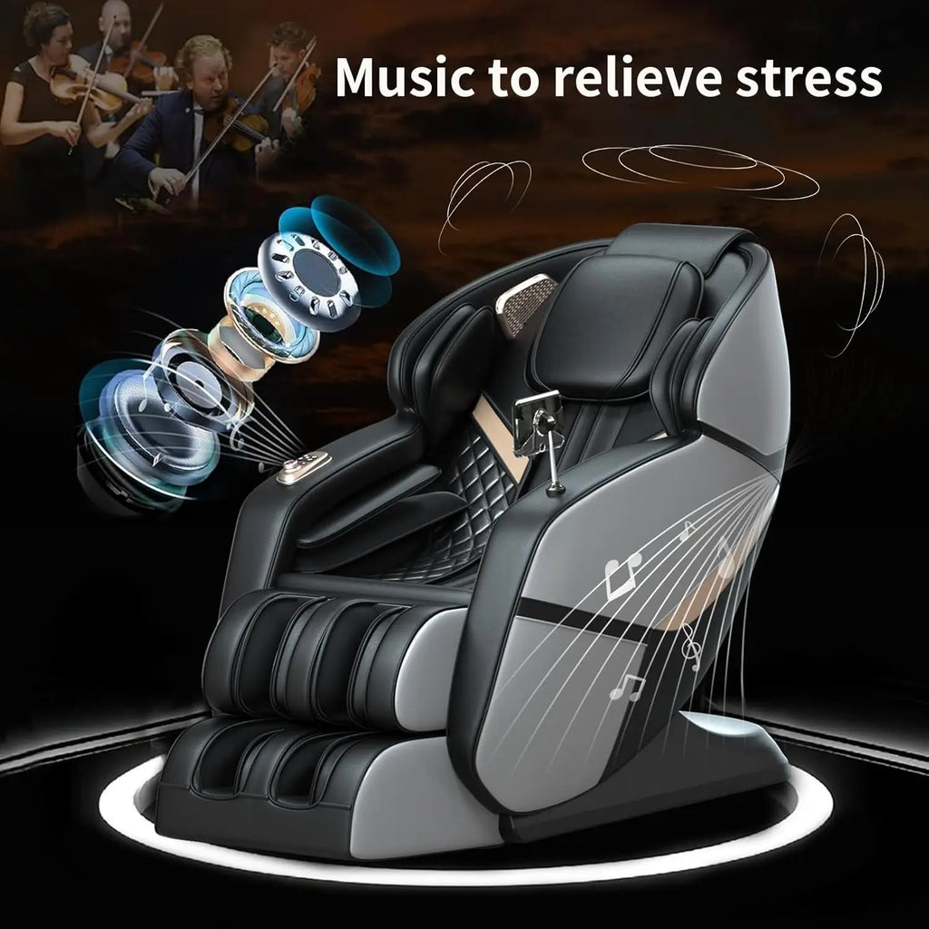 Zero-Gravity Massage Chair Full Body Chair  with Heating Kneading Massager Chair with Bluetooth Airbags Foot Rollers Grey