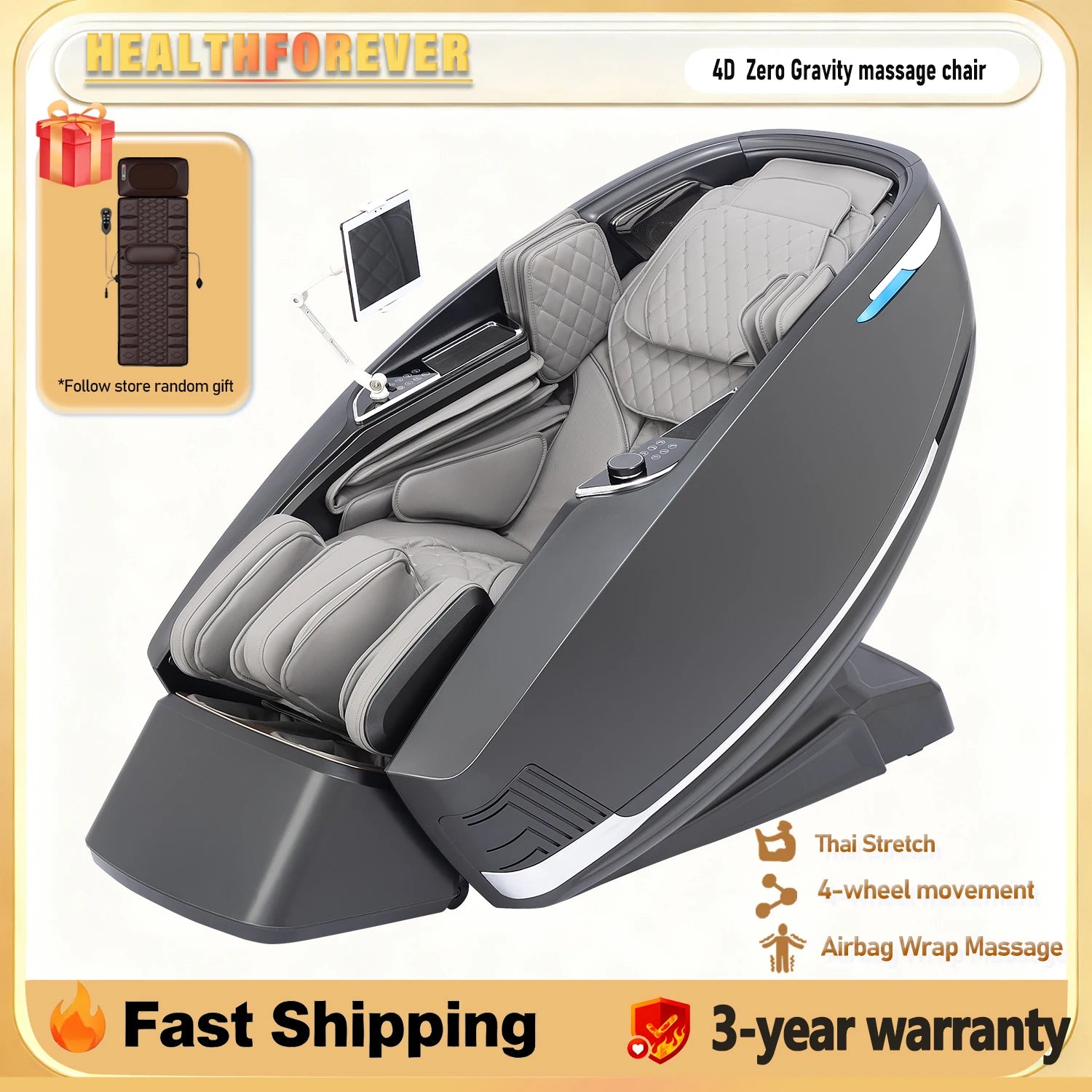 3-year warranty Dual Core 4D Massage Chair SL Track Full Body Home Office Factory Price Electric leg lift Massage3D Thai Stretch