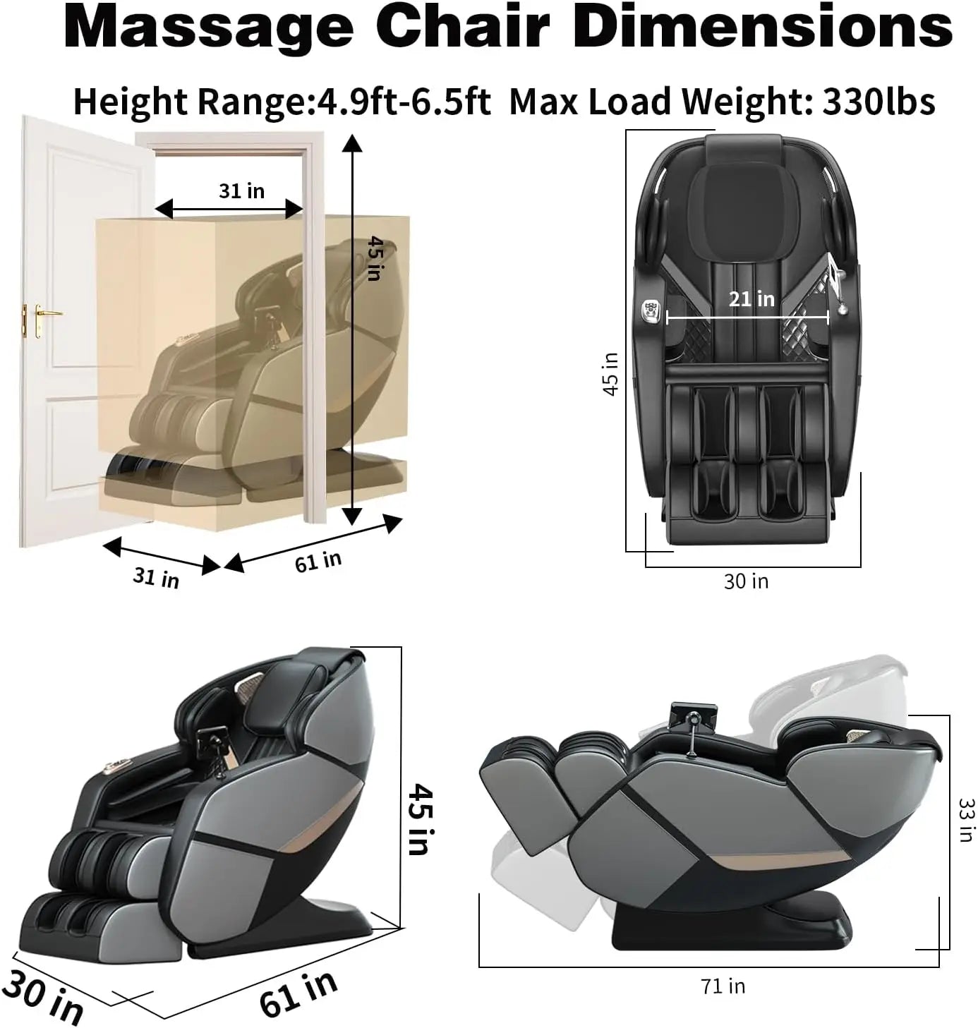 Zero-Gravity Massage Chair Full Body Chair  with Heating Kneading Massager Chair with Bluetooth Airbags Foot Rollers Grey