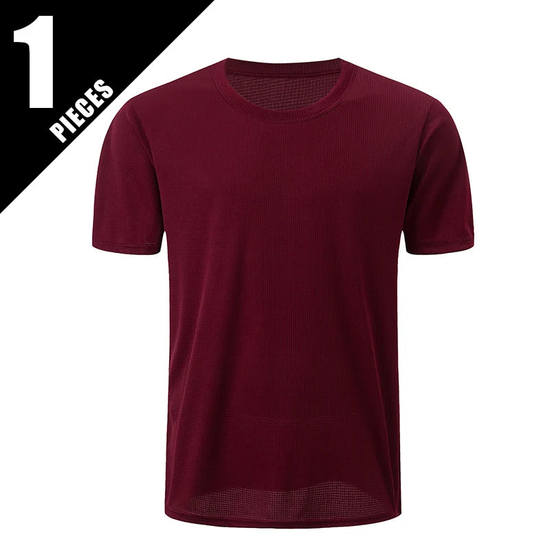 1/5 Pcs Men's Solid Color Waffle Sports Short Sleeve Fitness Running Jogging Base Clothes Joker Comfort License Training Shirt