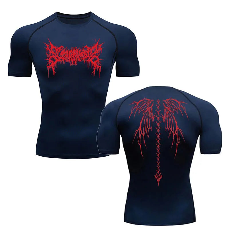 Y2K Compression Shirt Men Fitness Gym Skeleton Sport Running T-Shirt Rashgard Tops Tee Quick Dry Short Sleeve T-Shirt For Men