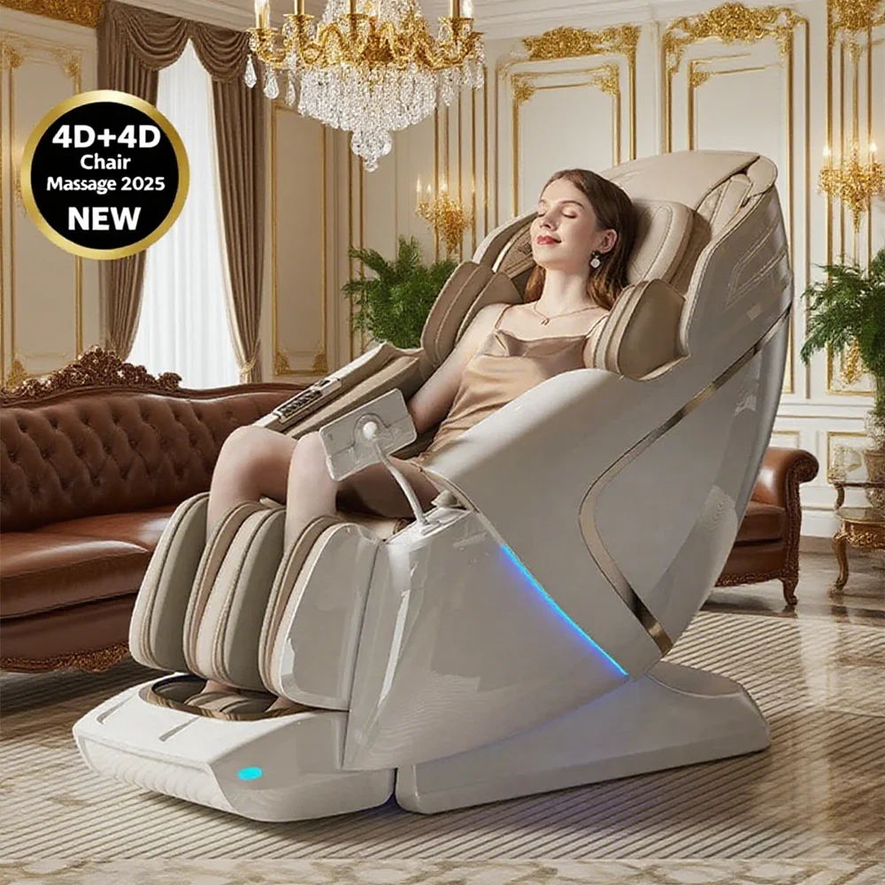 4D+4D Smart Massage Chairs Full Body 24 Modes Zero Gravity SL-Track Shiatsu Smart Auto Massage Chairs with Heat System Massage