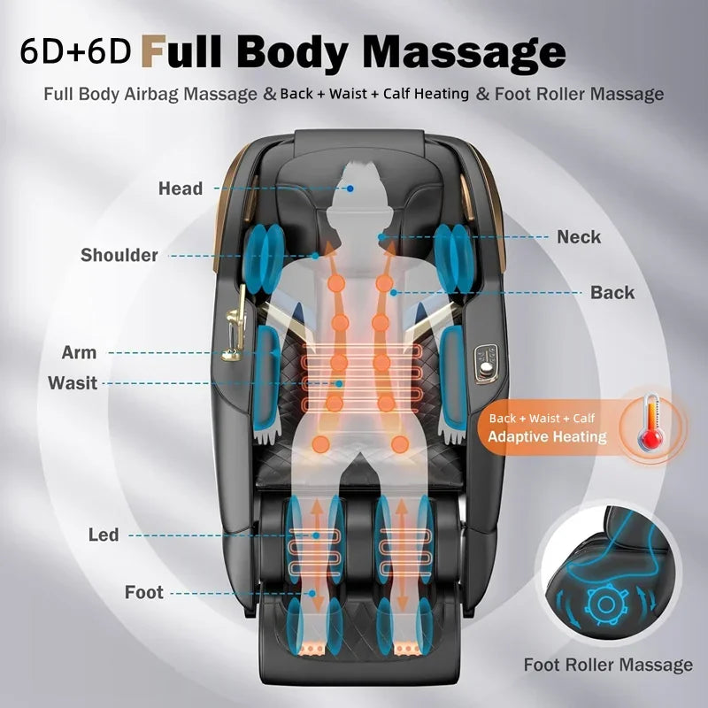 Dual-Core 6D+6D Massage Chair Full Body Zero Gravity Massage Recliner Chairs with Heating Deep Stretch Relaxation Massage Chair