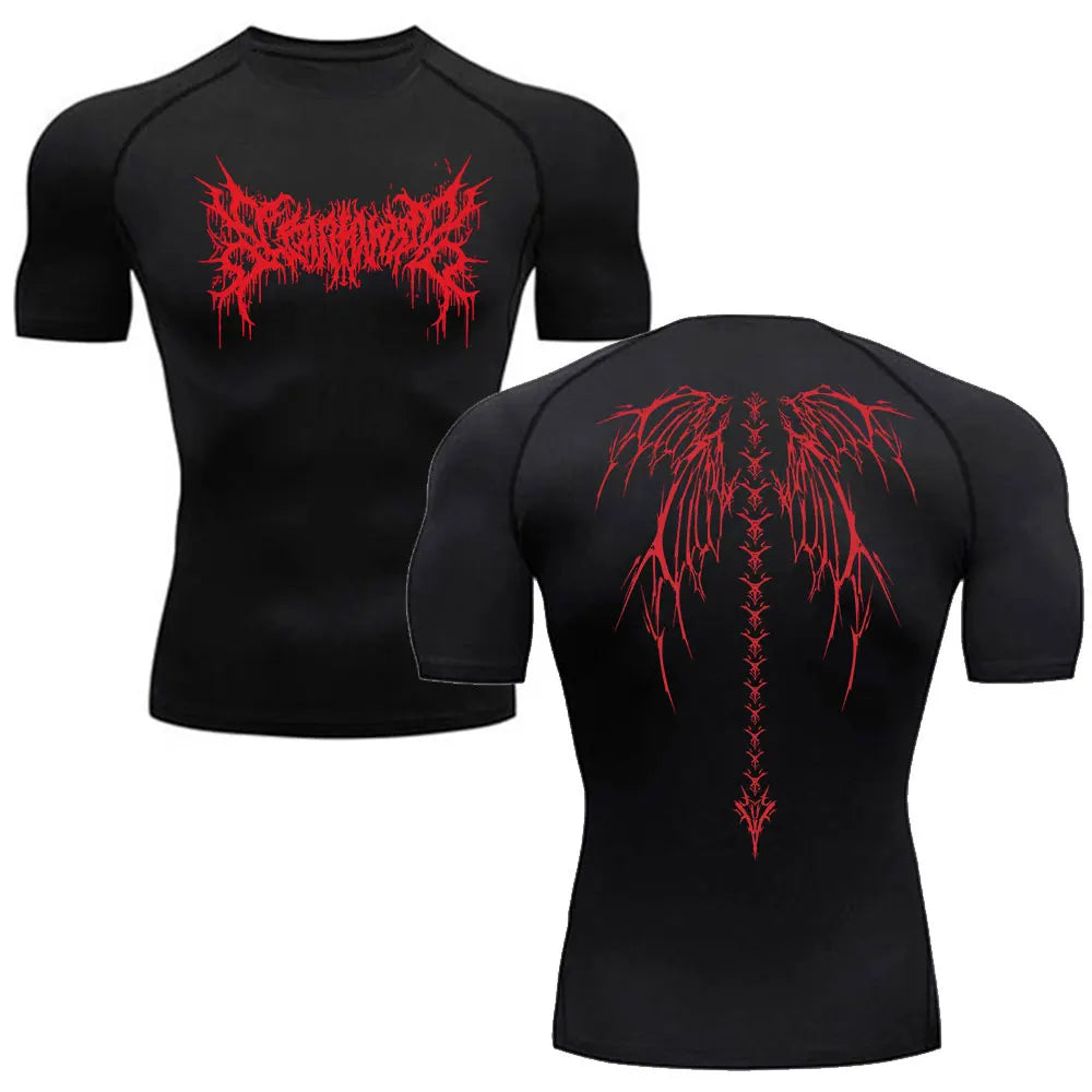 Y2K Compression Shirt Men Fitness Gym Skeleton Sport Running T-Shirt Rashgard Tops Tee Quick Dry Short Sleeve T-Shirt For Men