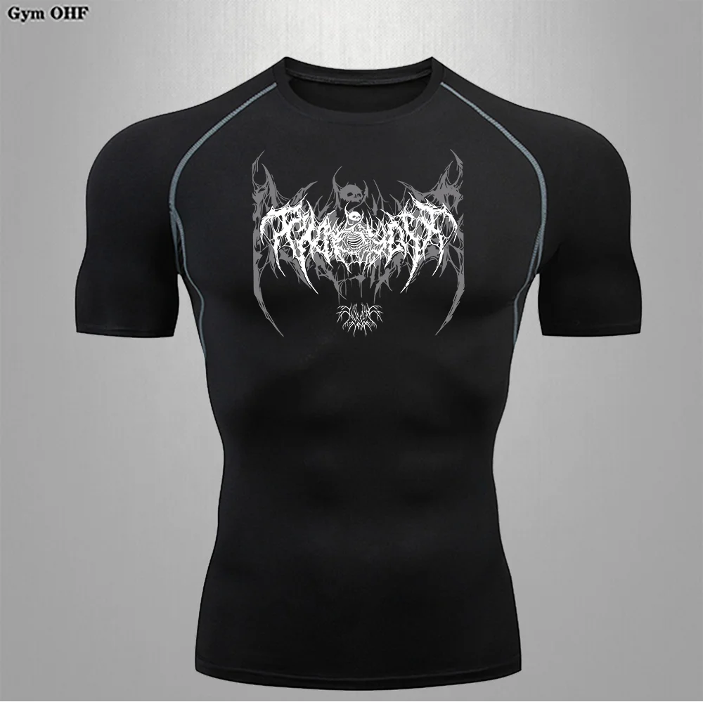 Y2K Compression Shirt Men Fitness Gym Skeleton Sport Running T-Shirt Rashgard Tops Tee Quick Dry Short Sleeve T-Shirt For Men