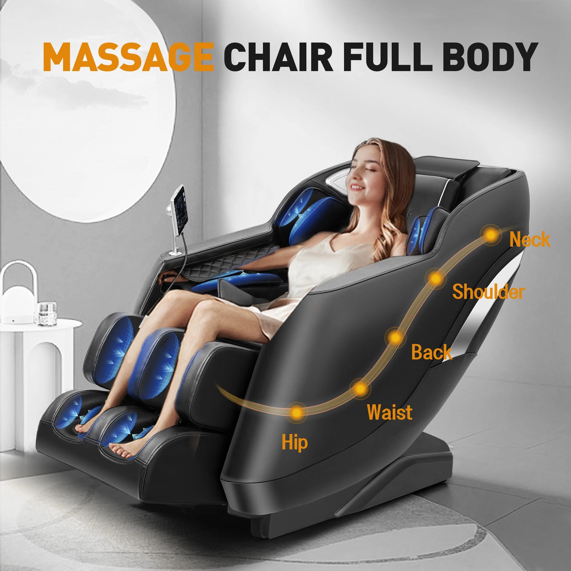 4D Zero Gravity Massage Chair, Full Body Massage Recliner Chair with Heat, Foot Massage, Airbags, Bluetooth and Control Screen