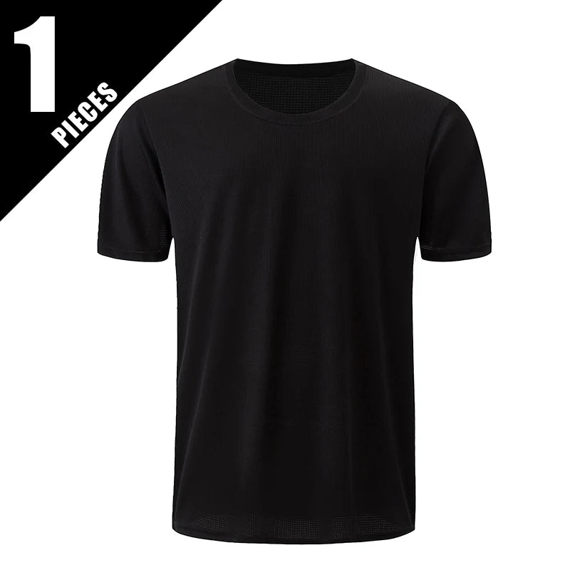 1/5 Pcs Men's Solid Color Waffle Sports Short Sleeve Fitness Running Jogging Base Clothes Joker Comfort License Training Shirt