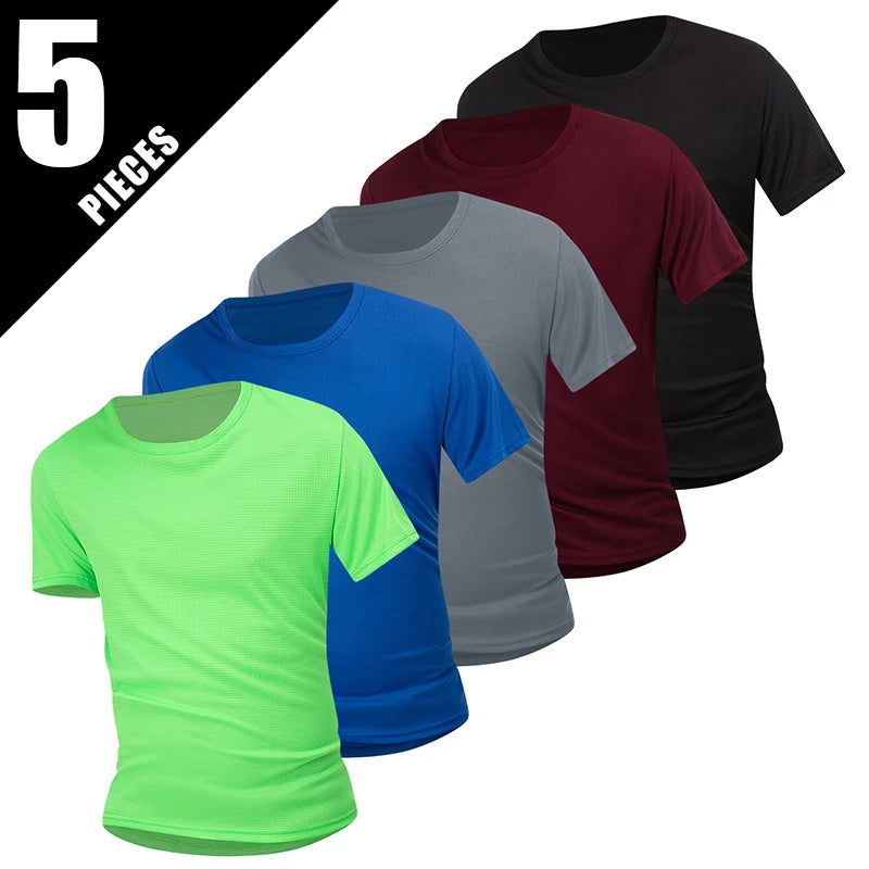 1/5 Pcs Men's Solid Color Waffle Sports Short Sleeve Fitness Running Jogging Base Clothes Joker Comfort License Training Shirt