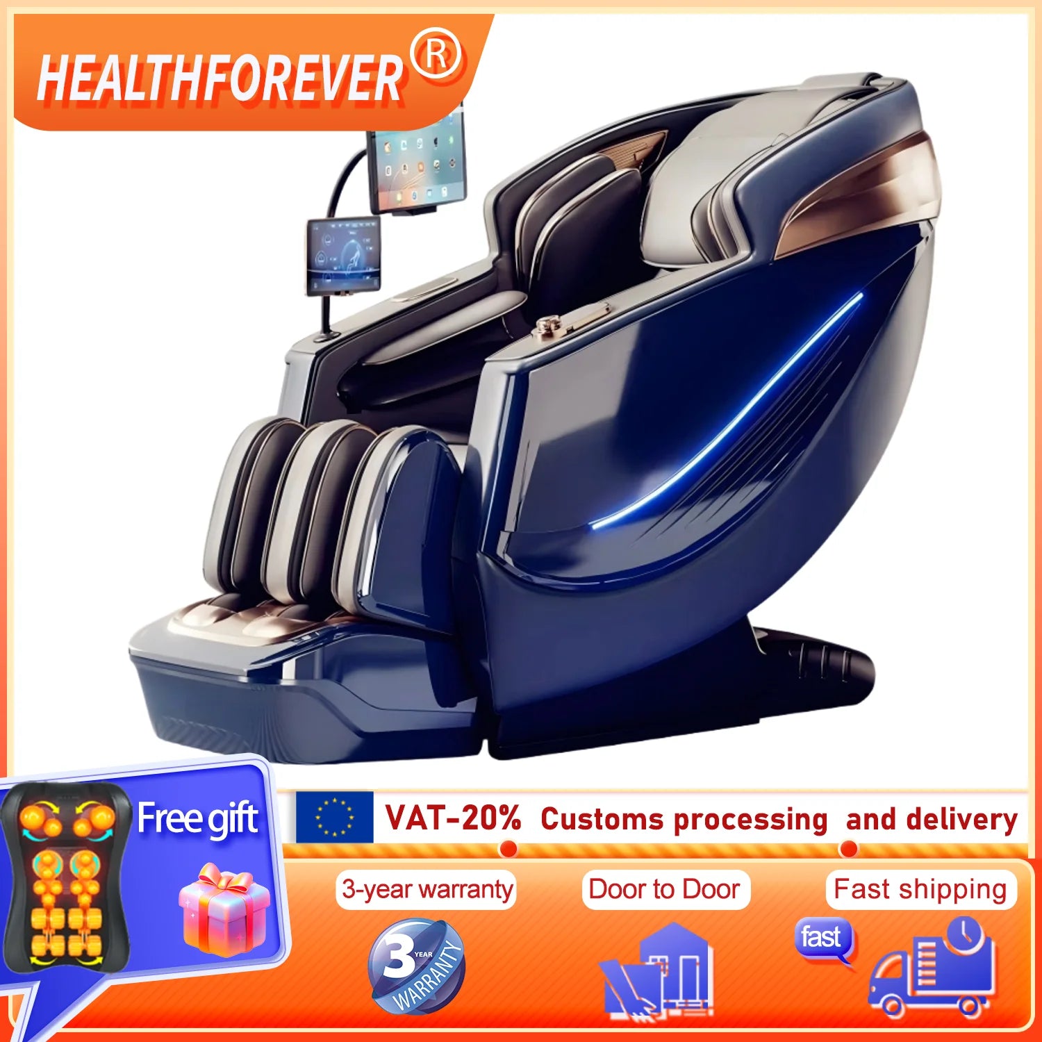 3-year warranty Electric Massage Chair Intelligent Voice Control Kneading 6D+6D Dual Core Full Body Airbag Home 3D Thai Stretch