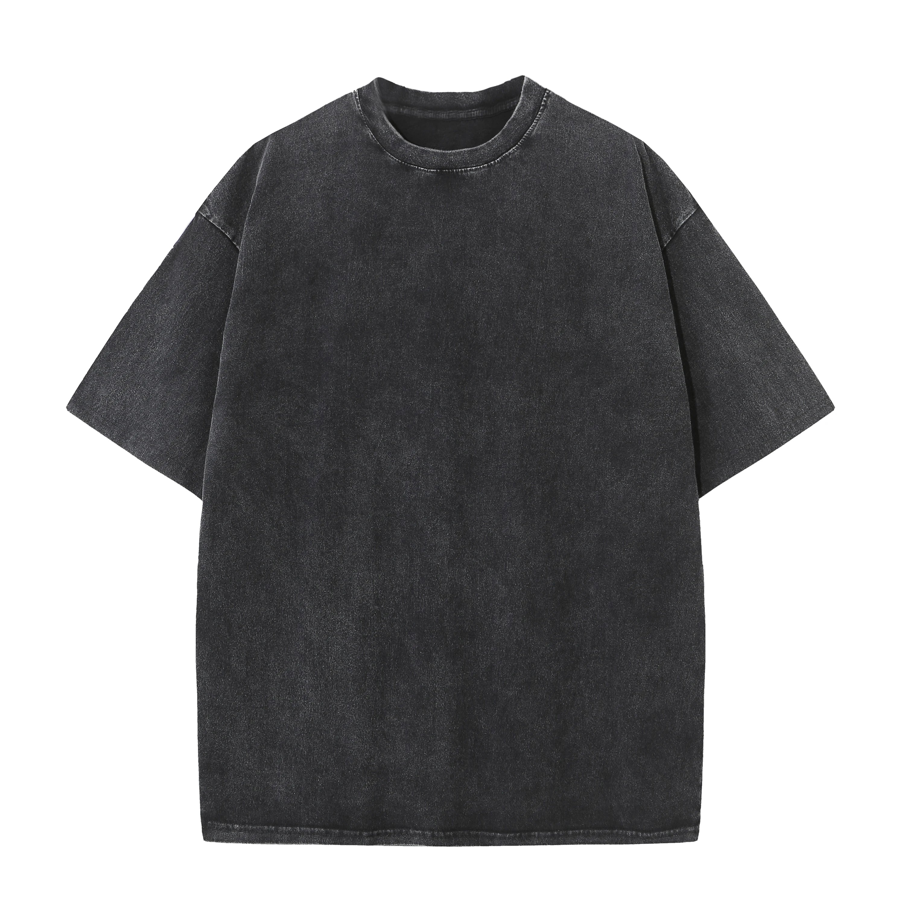 Men's summer pure cotton distressed retro drop shoulder T-shirt solid color loose casual breathable men's casual T-shirt tops